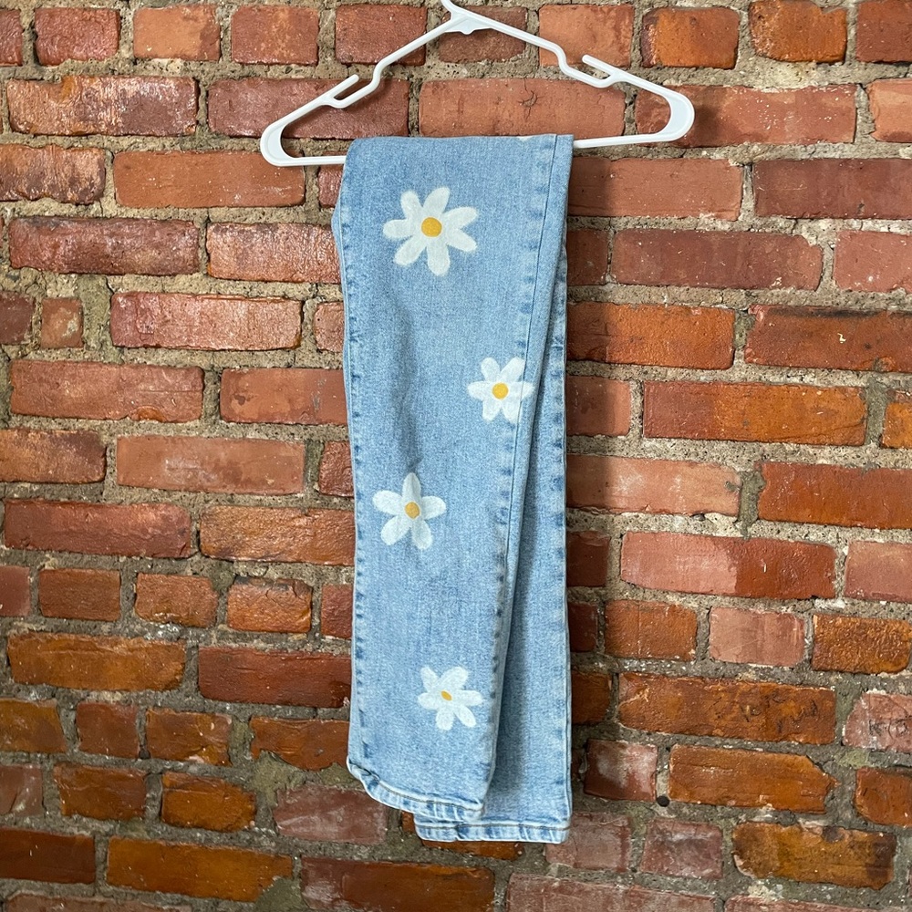 Daisy painted high rise skinny jeans